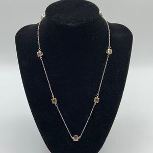 Silver Necklace with Square Detail with Yellow Crystal New without tags!